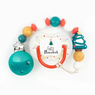 Chupete y chupetero Silicona Arbol Feliz Navidad