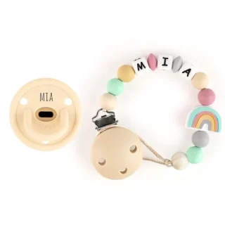 Chupete y Chupetero Arco Iris Beige
