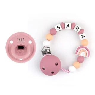 Chupete y Chupetero Arco Iris Rosa Blush