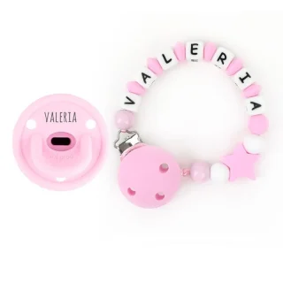 Chupete y Chupetero Personalizados Estrella rosa