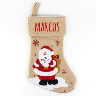 Calcetín Navidad Personalizado Premium Mi Pipo Yute Papa Noel