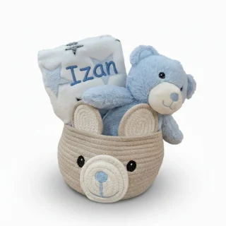 Cesta+Manta+Osito azul Personalizado Nanetes