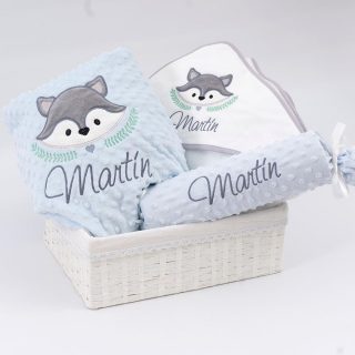Cesta Regalo Nacimiento Bebé Personalizada Modelo Fox Zorro Celeste