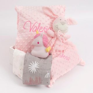 Cesta Regalo Bebe Personalizada Luz Quitamiedos Rosa