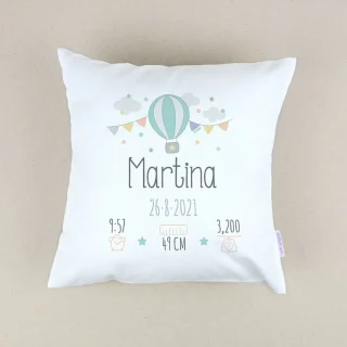 Cojín Personalizado Datos Nacimiento Globo