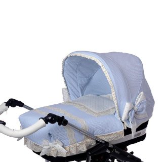 Colcha Capazo Carro Bebé Celeste Puntillas Bordadas Bebiti By Nanetes
