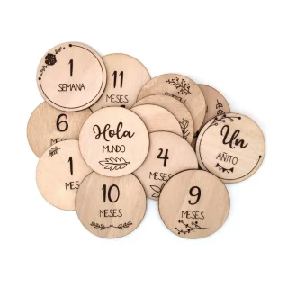 Placas cumplemes bebé madera redondas decoradas