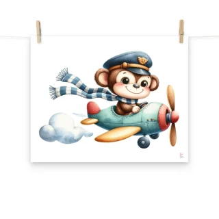 Lamina infantil Monito en Avioneta