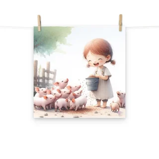 Lamina infantil Niña con cerditos