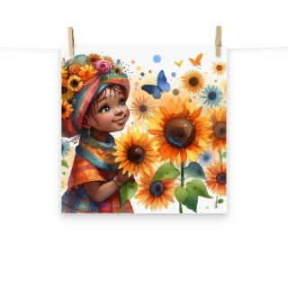 Lamina infantil Niña con Girasoles