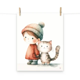 Lamina infantil Niña y Gatito