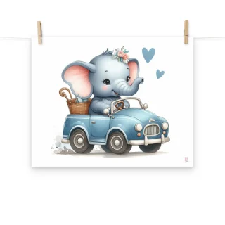 Laminas decorativas Elefante coche azul