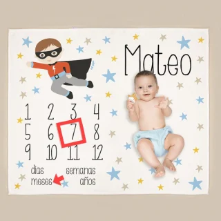 Manta cumplemeses personalizada Super Heroe