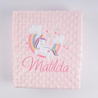 Manta Personalizada Bebé Unicornio en Arco Iris Nanetes