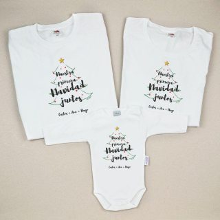 Pack 3 Prendas Personalizadas Papa Mama Hijo Nuestra Primera Navidad