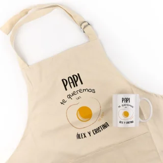 Pack Delantal y taza Padre te queremos un huevo