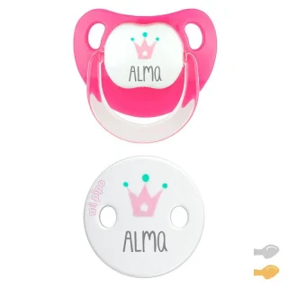 Chupete Personalizado con Broche Chupetero Deco Corona Fuxia