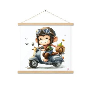 Poster colgador Mono con Moto