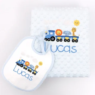 Regalo de Bebe Manta con babero Tren Nanetes