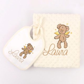 Regalo Bebe Manta con babero Osito Alas Nanetes