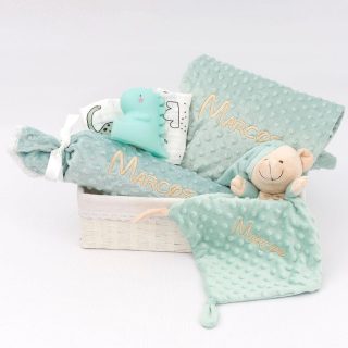 Canastilla Bebe Personalizada Aguamarina Dinos Nanetes