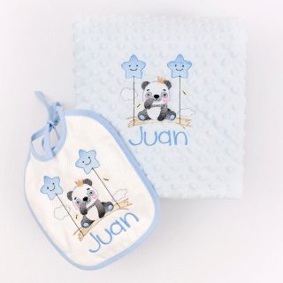 Manta Bebe con babero Panda Globos Nanetes