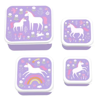 Set x4 fiambreras infantiles Unicornio malva