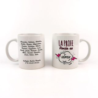 Taza Personalizada profe super rosa