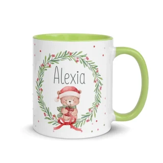 Taza Navideña Personalizada Osito Guirnalda Nanetes