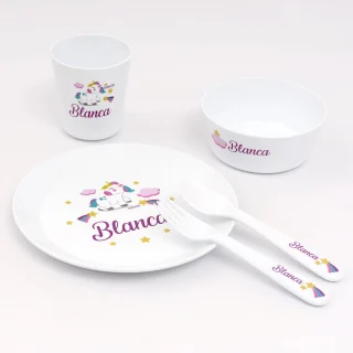 Vajilla Personalizada Infantil con Nombre Unicornio Boann