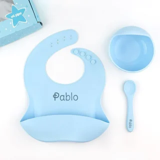 Vajilla Bebe Silicona Personalizada Mi Pipo Celeste