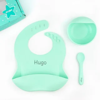 Vajilla Bebe Silicona Personalizada Mi Pipo Menta