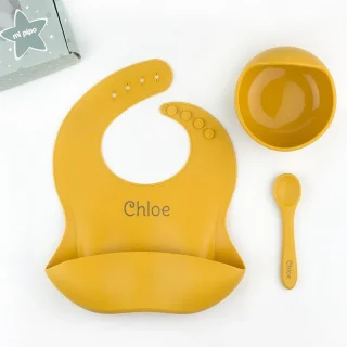 Vajilla Bebe Silicona Personalizada Mi Pipo Mostaza