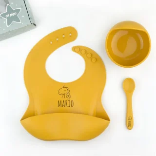 Vajilla Bebe Silicona Personalizada Dino