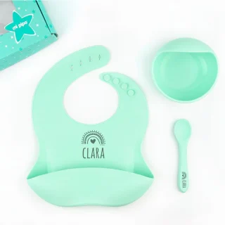 Vajilla Bebe Silicona Personalizada Arco Iris