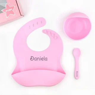 Vajilla Bebe Silicona Personalizada Mi Pipo Rosa