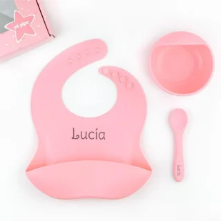 Vajilla Bebe Silicona Personalizada Mi Pipo Salmón